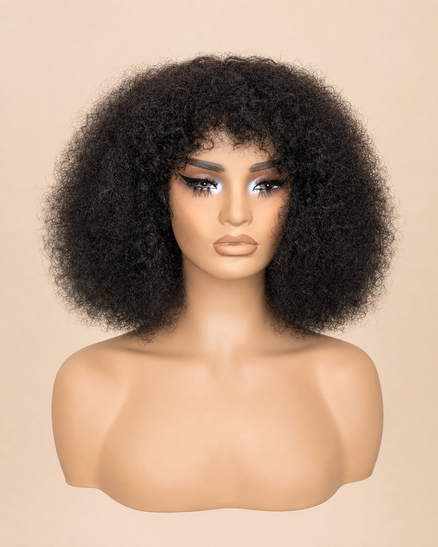 Zuri Afro Kinky Curly Human Hair Wig With Bangs | No-Lace Glueless Afro Wig