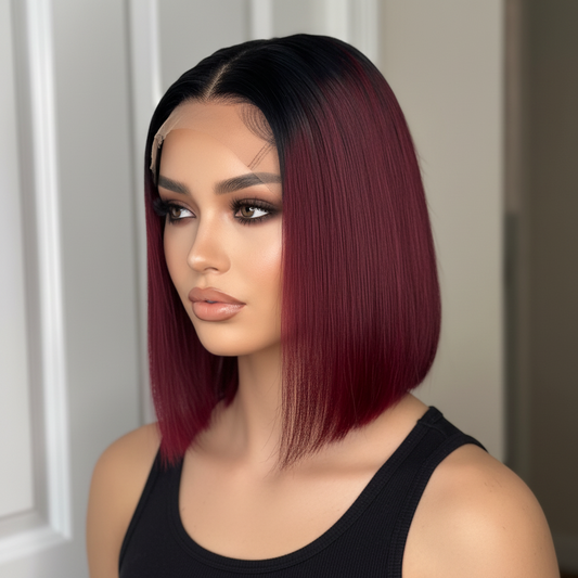 10”Wine Bob Lace Front Wig | Sleek Straight Bob