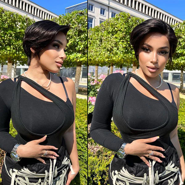 1 SEC INSTALL WIG | ELEGANT BOSS VIBE SHORT PIXIE CUT NATURAL BLACK GLUELESS MINIMALIST HD CLOSURE WIG READY TO GO