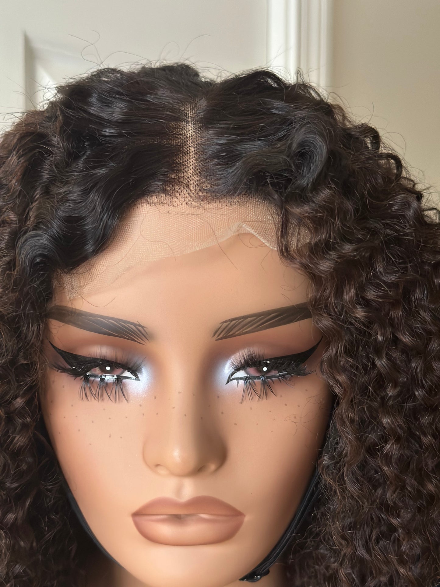 16” Deep Curly Lace Wig | Natural Brown Curls | Middle Part