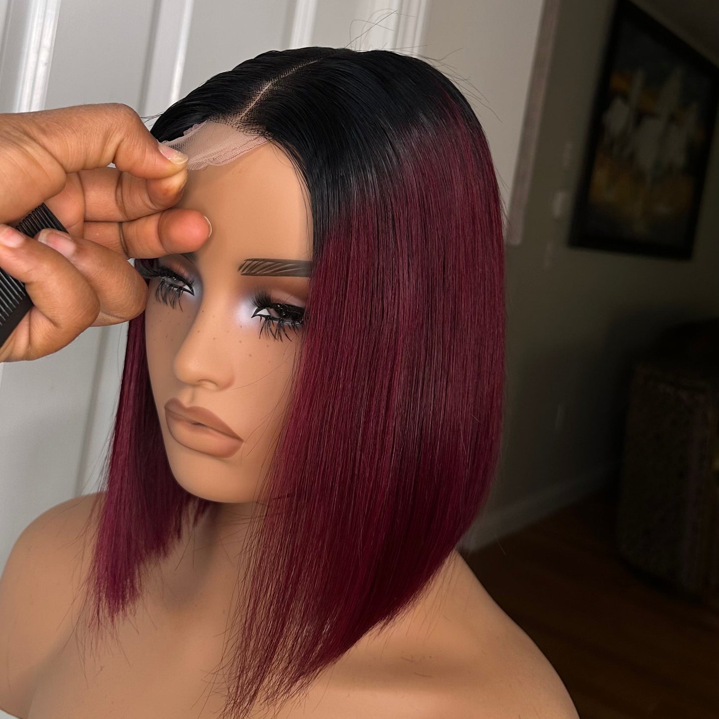 10”Wine Bob Lace Front Wig | Sleek Straight Bob
