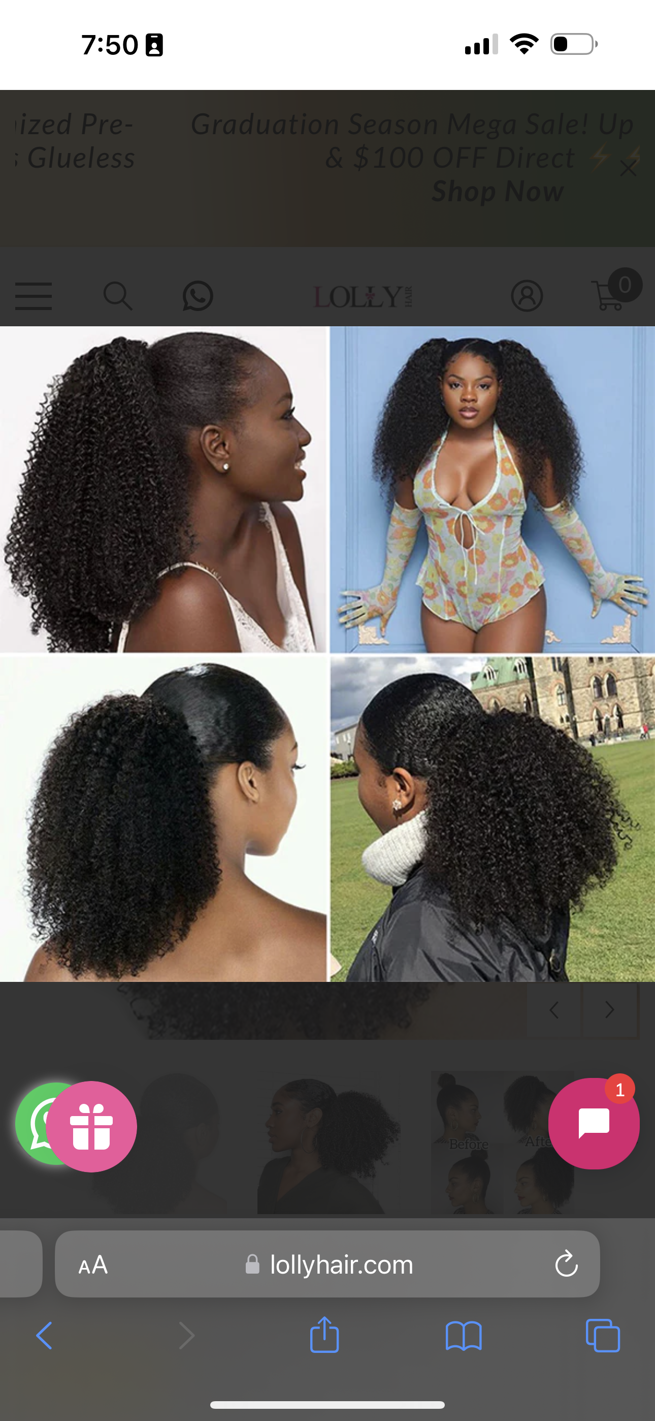 18” Natural Girl’s Human Hair Kinky Ponytail Curly Clip in Hair type 4c