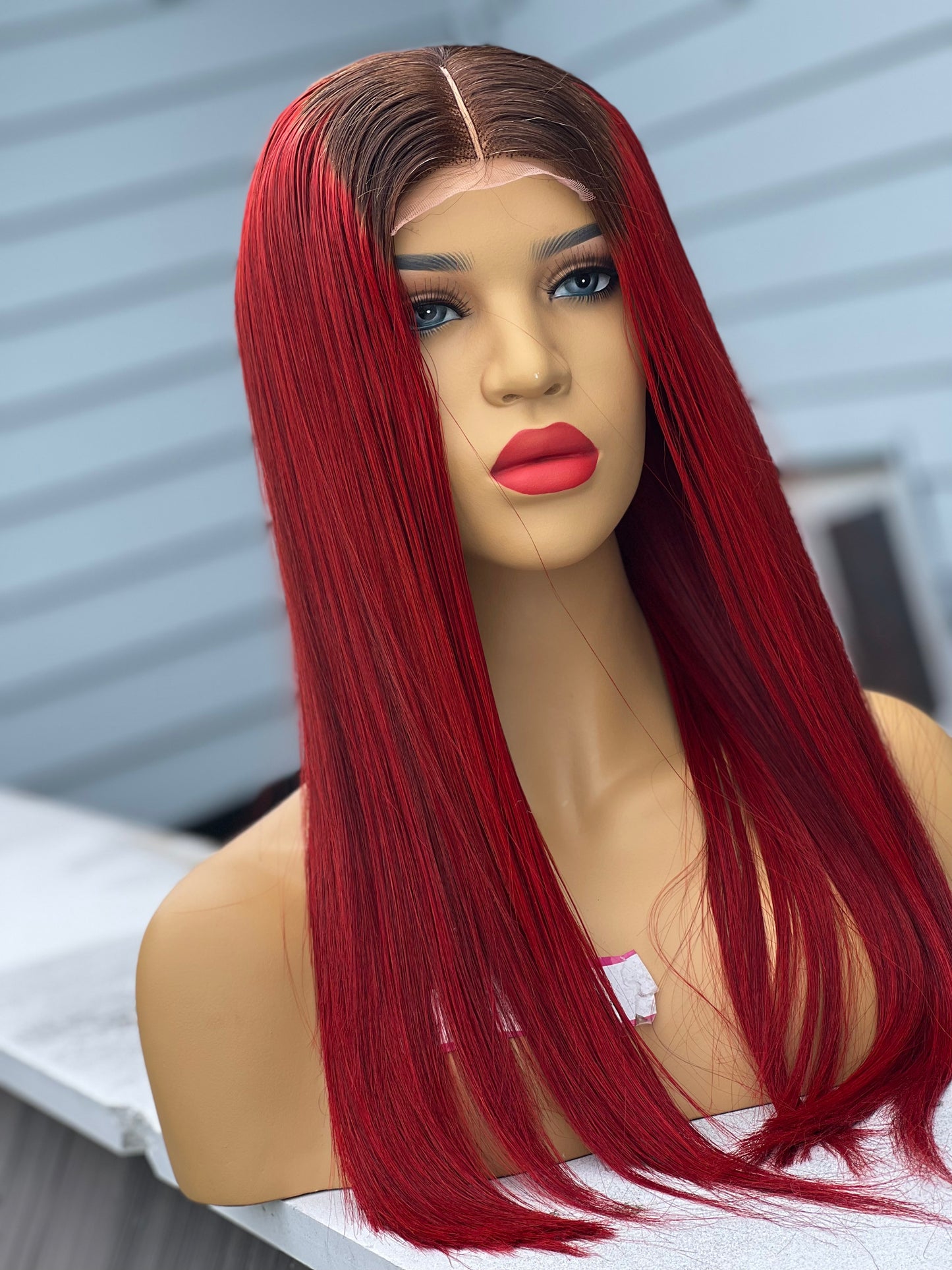 20” Burgundy bone straight closure wig