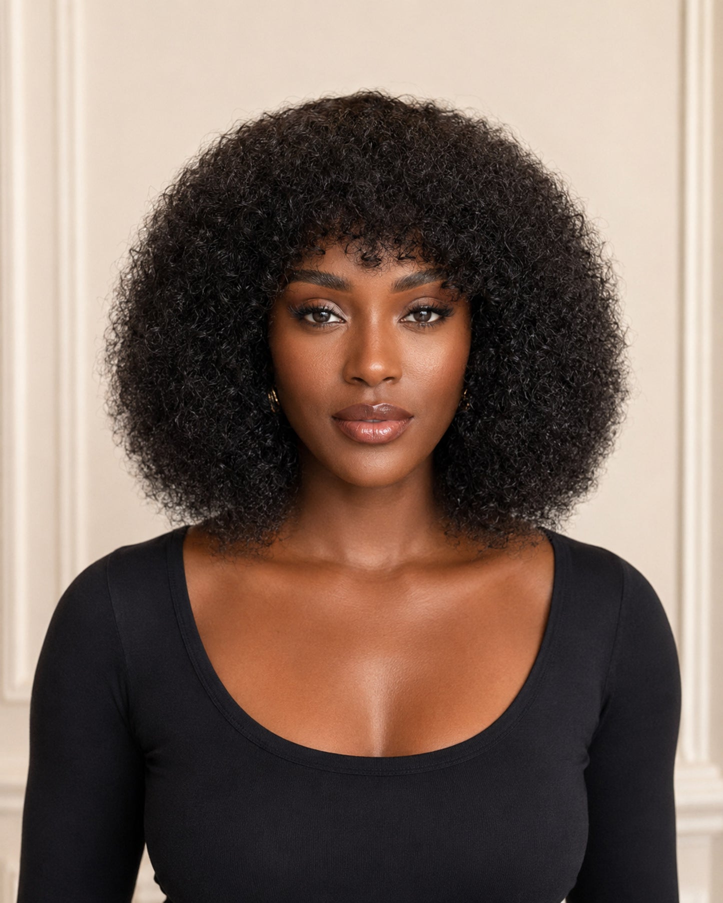 Zuri Afro Kinky Curly Human Hair Wig With Bangs | No-Lace Glueless Afro Wig