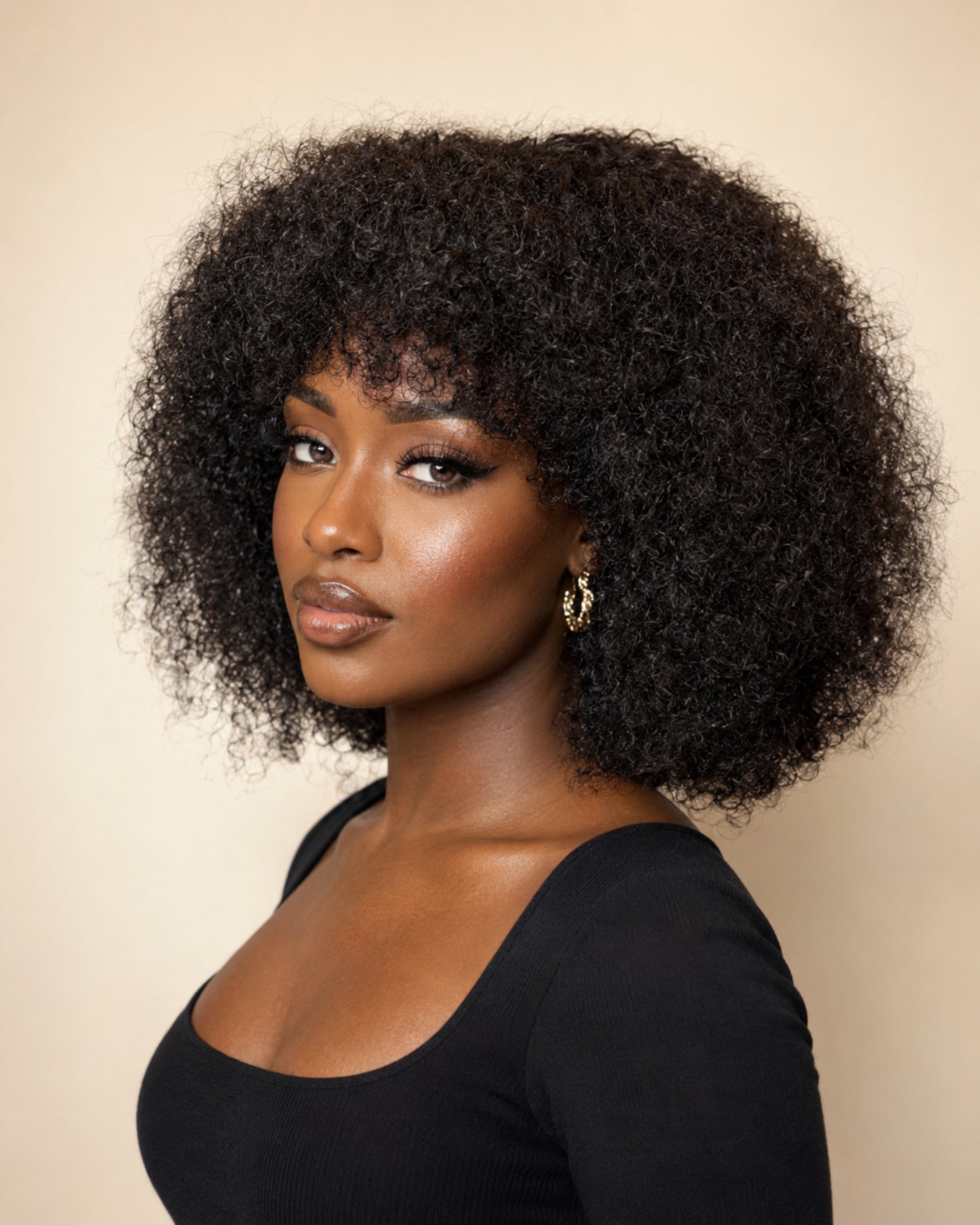 Zuri Afro Kinky Curly Human Hair Wig With Bangs | No-Lace Glueless Afro Wig