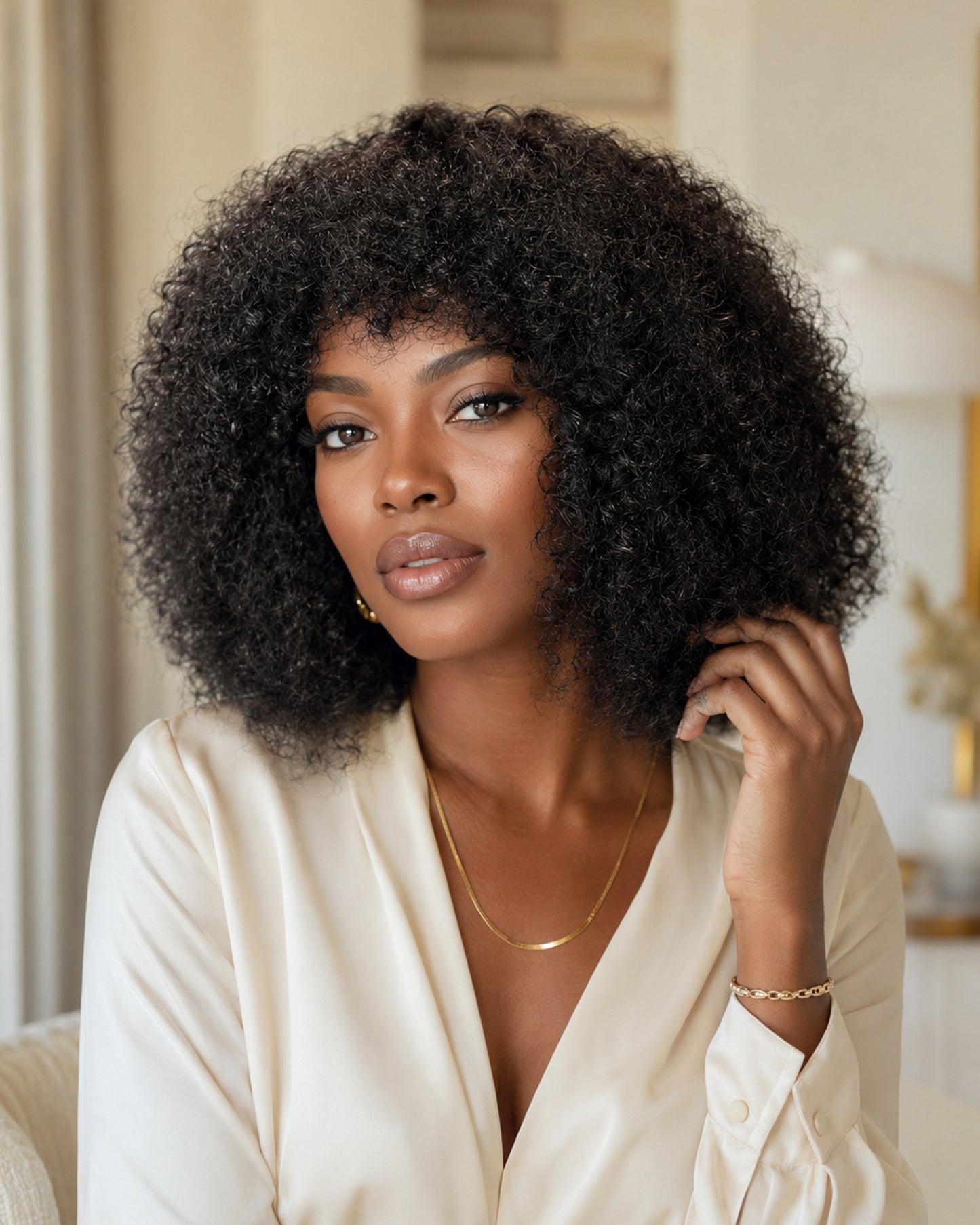 Zuri Afro Kinky Curly Human Hair Wig With Bangs | No-Lace Glueless Afro Wig