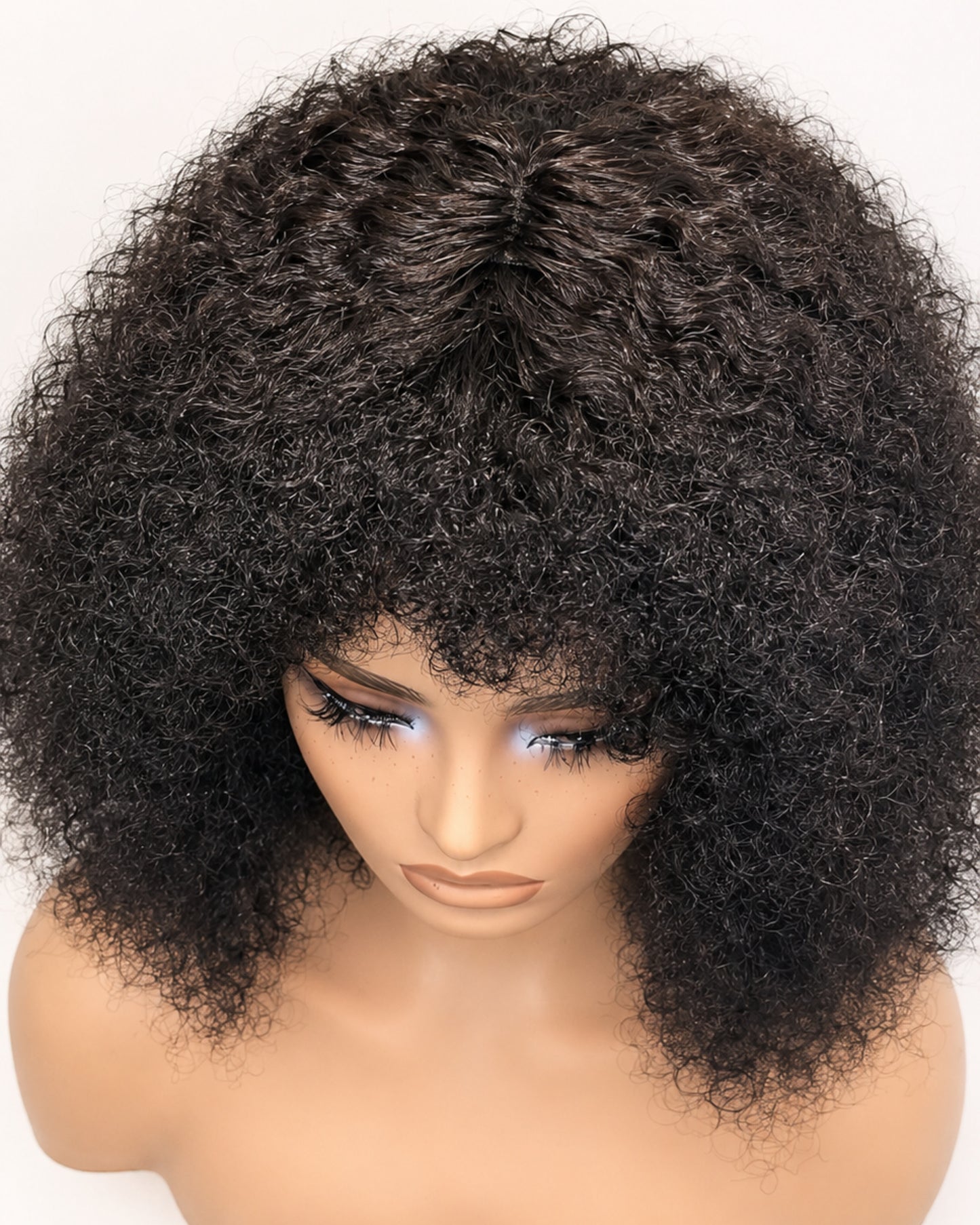 Zuri Afro Kinky Curly Human Hair Wig With Bangs | No-Lace Glueless Afro Wig