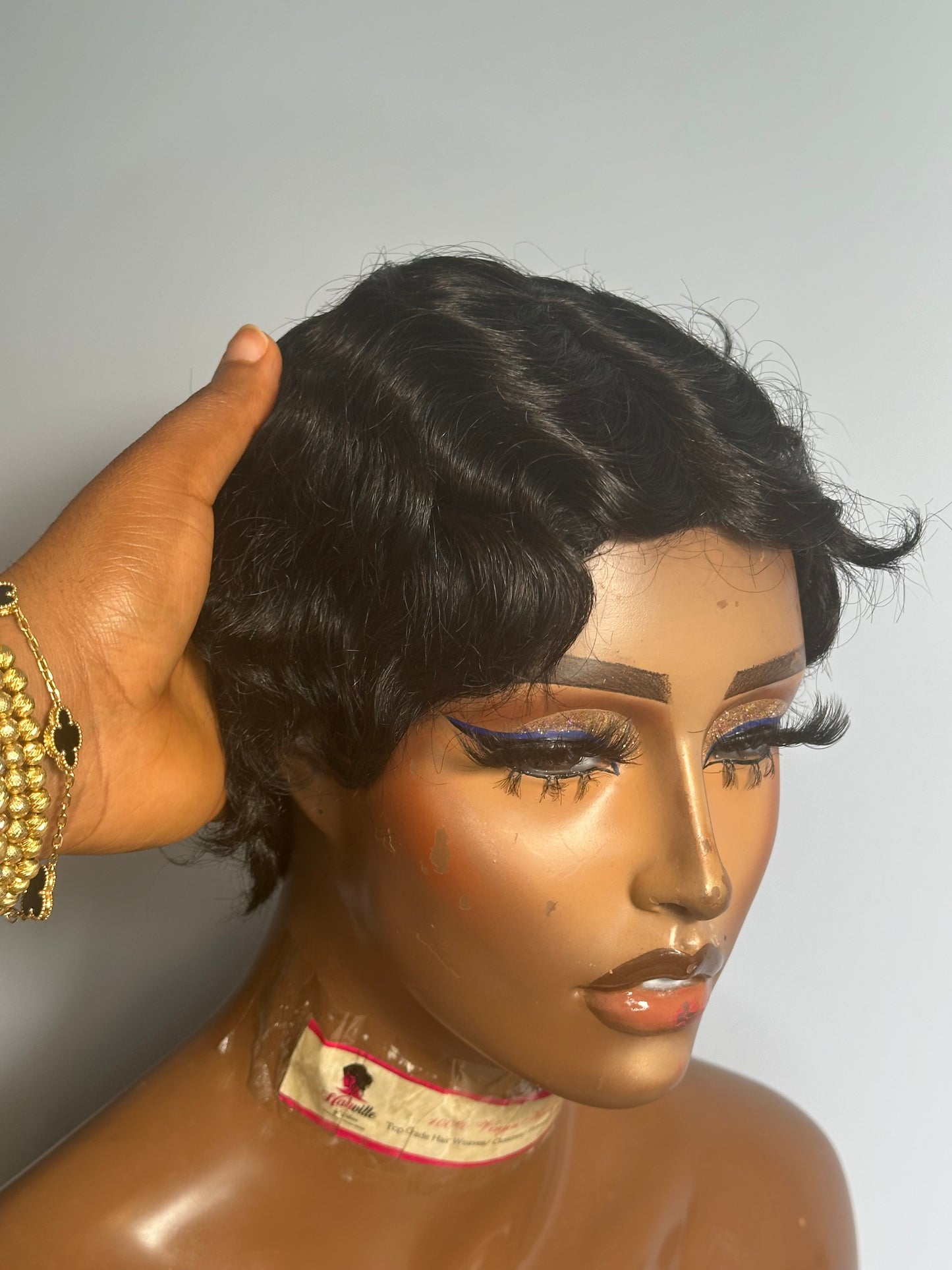 Short Pixie Cut Wigs For Black Women Brazilian Human Hair Wigs Finger Ocean Wave Human Hair, Natural Black