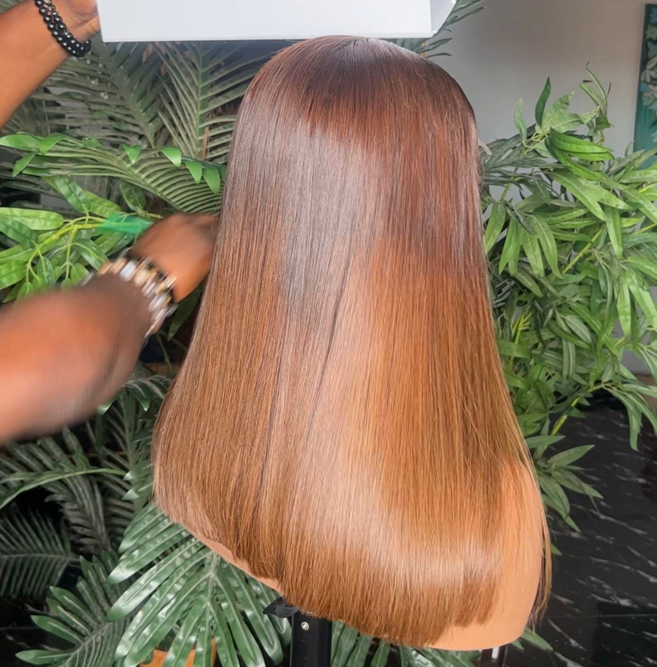 18” Natural Honey Brown Bonestraight wig