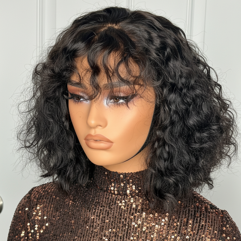 5*5 Lace closure Fringe Natural curls wig