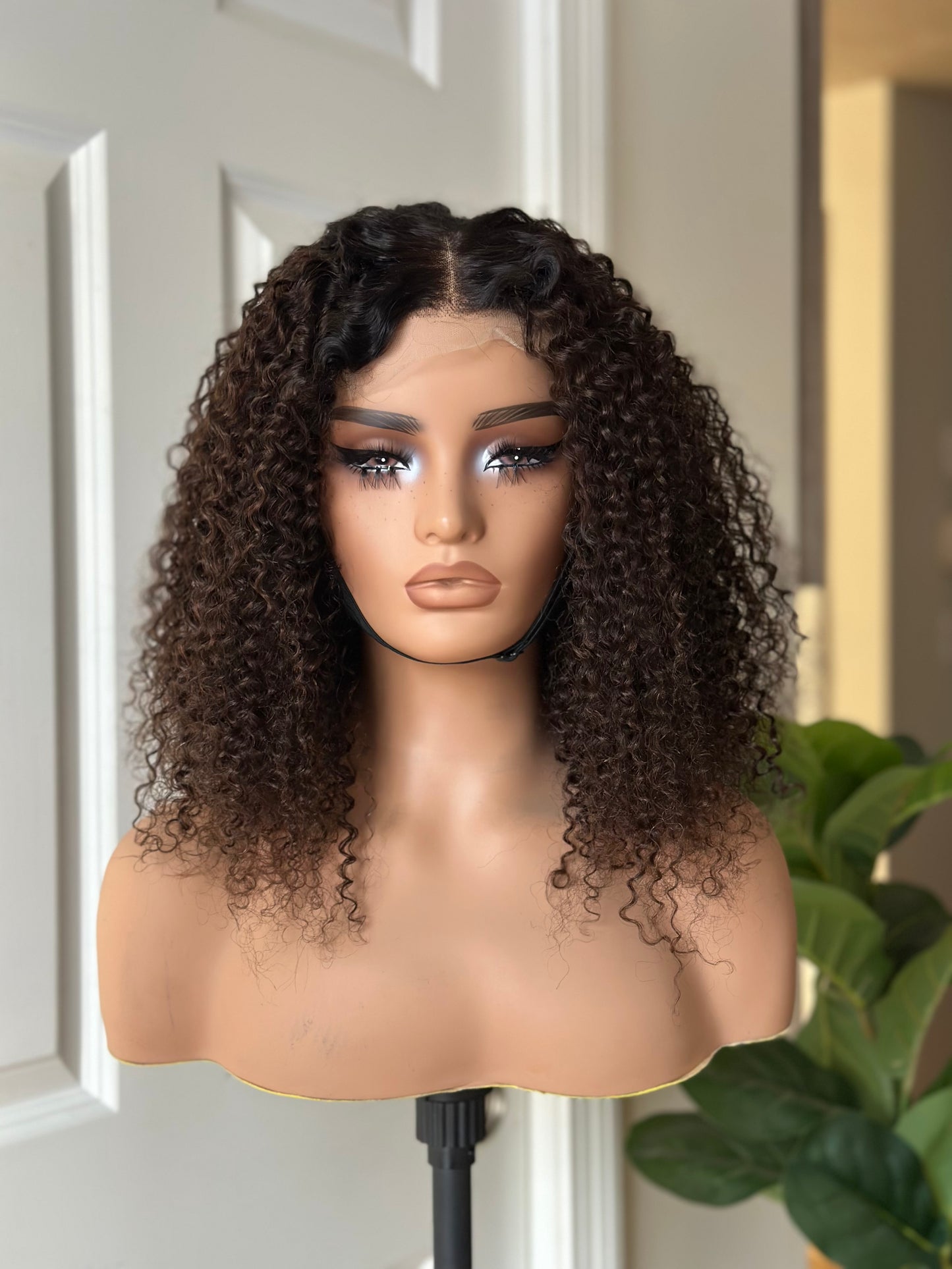 16” Deep Curly Lace Wig | Natural Brown Curls | Middle Part