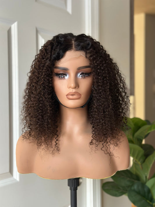 16” Deep Curly Lace Wig | Natural Brown Curls | Middle Part