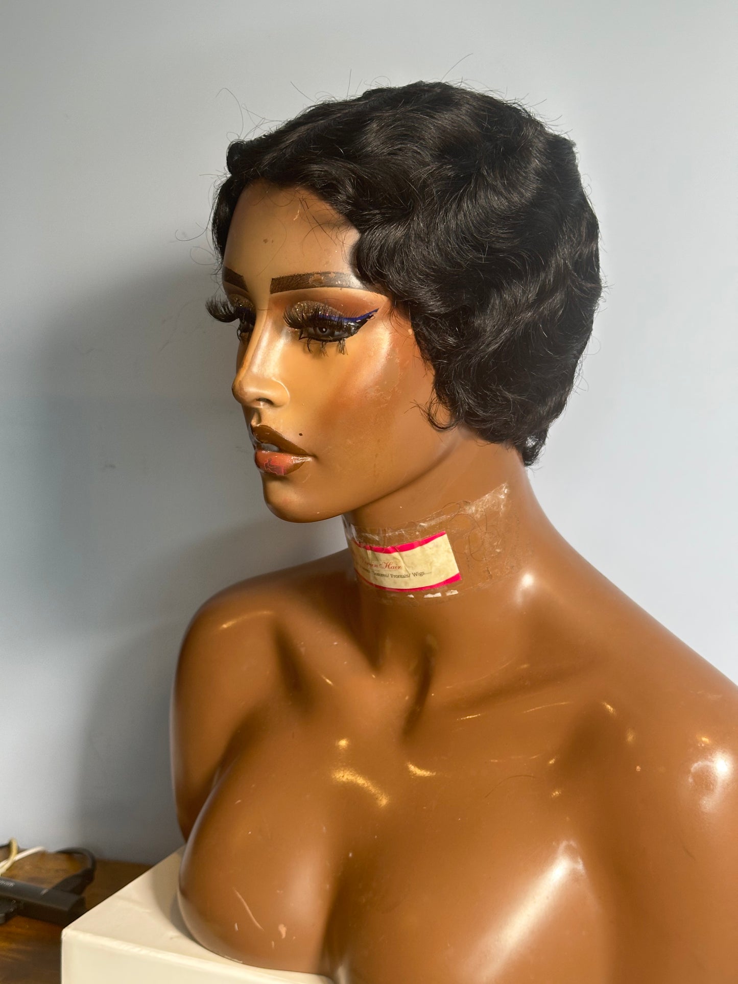 Short Pixie Cut Wigs For Black Women Brazilian Human Hair Wigs Finger Ocean Wave Human Hair, Natural Black