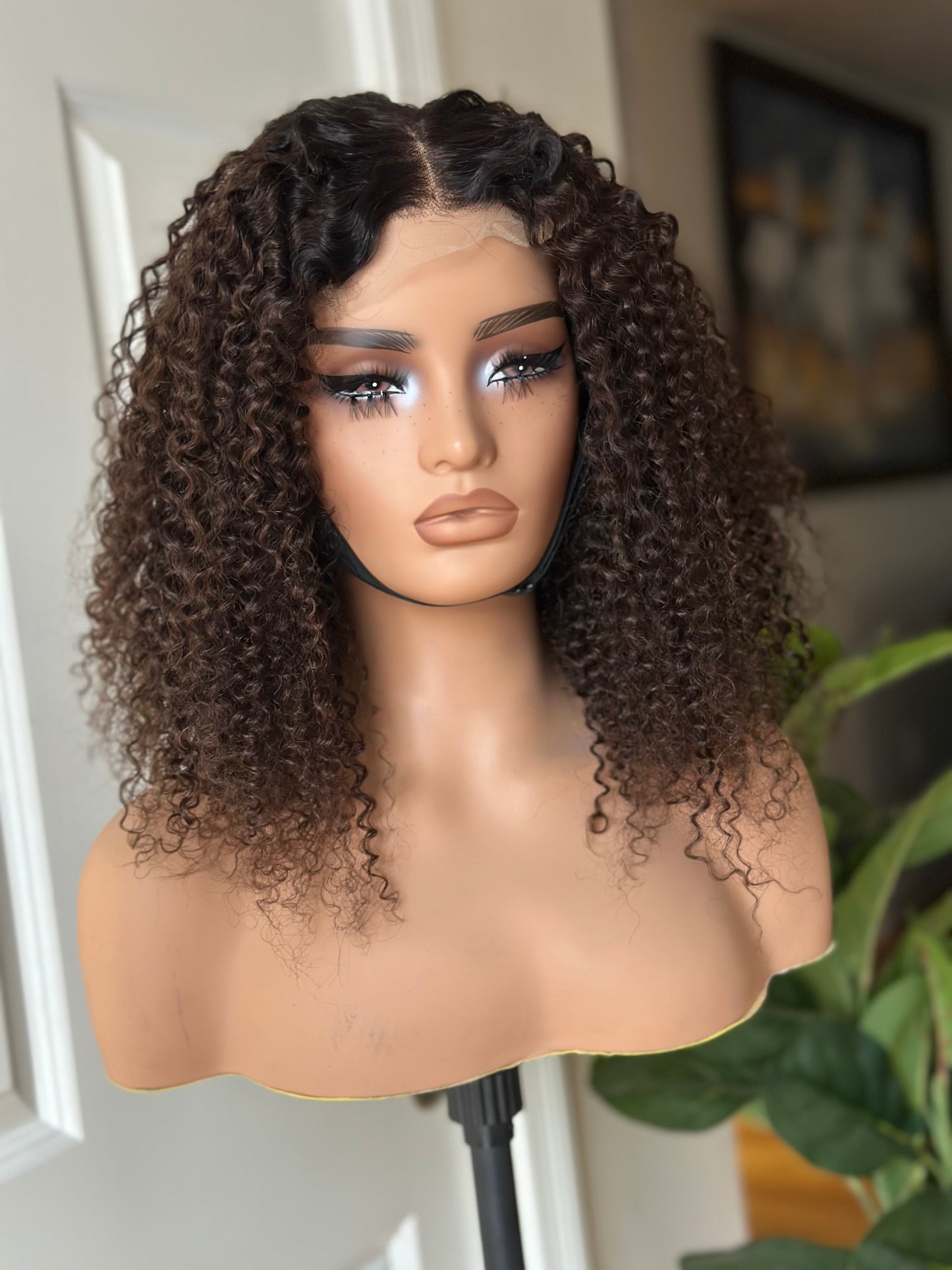 16” Deep Curly Lace Wig | Natural Brown Curls | Middle Part