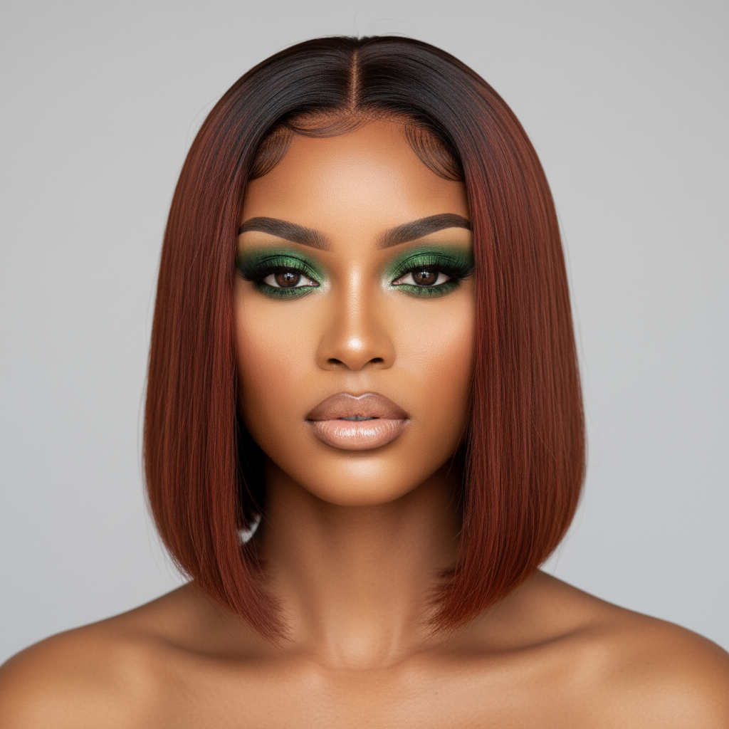 10” Auburn Bone Straight Closure Bob wig