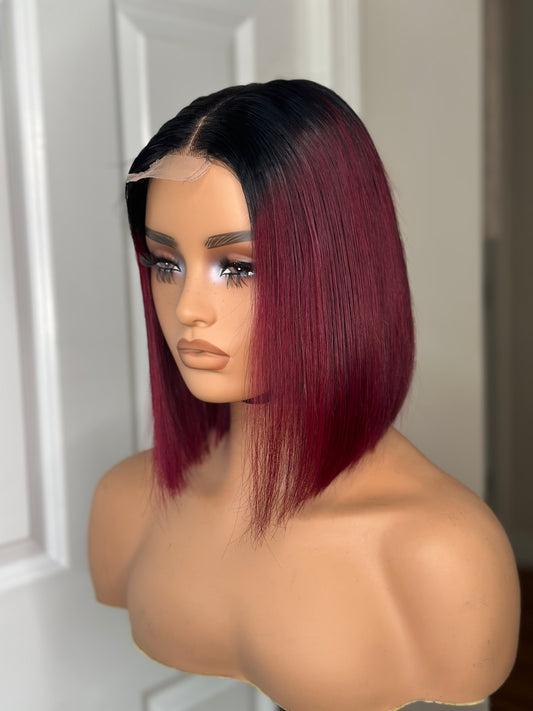 10”Wine Bob Lace Front Wig | Sleek Straight Bob