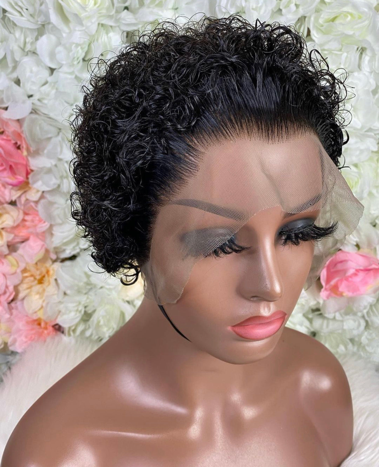 MATURE BOSS SHORT PIXIE CUT WATER WAVE GLUELESS MINIMALIST HD LACE WIG WITH BANGS