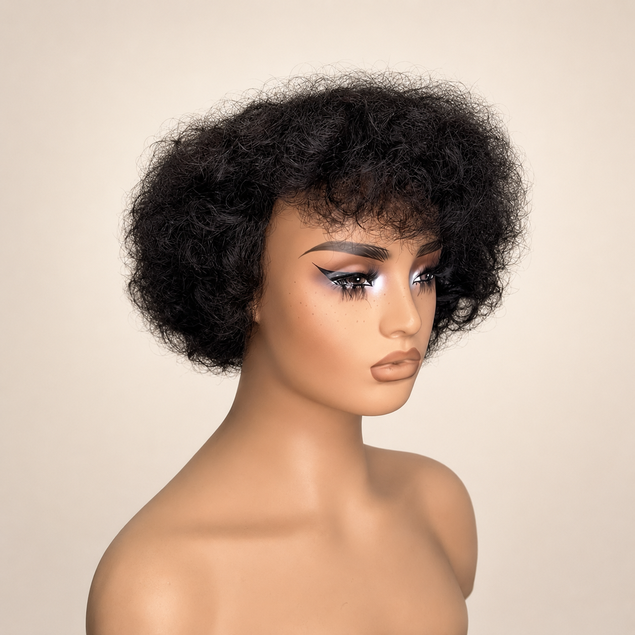 Ayana Short Curly Human Hair Wig With Bangs