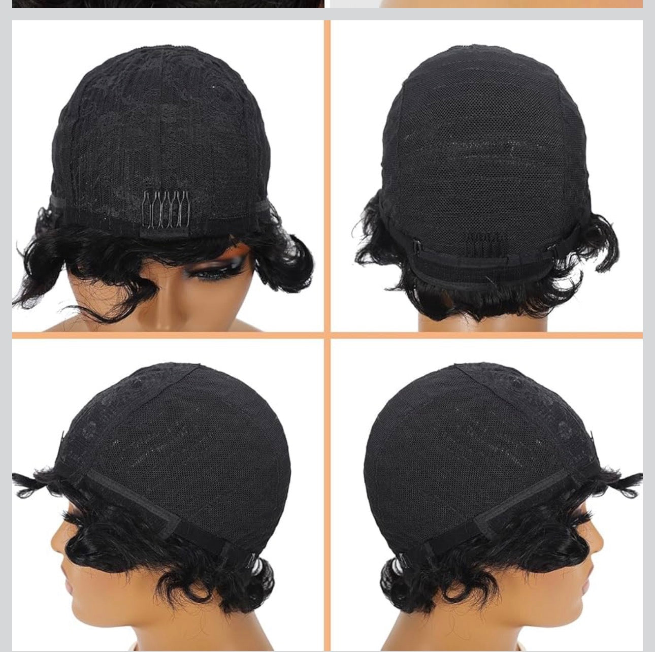 Short Pixie Cut Wigs For Black Women Brazilian Human Hair Wigs Finger Ocean Wave Human Hair, Natural Black