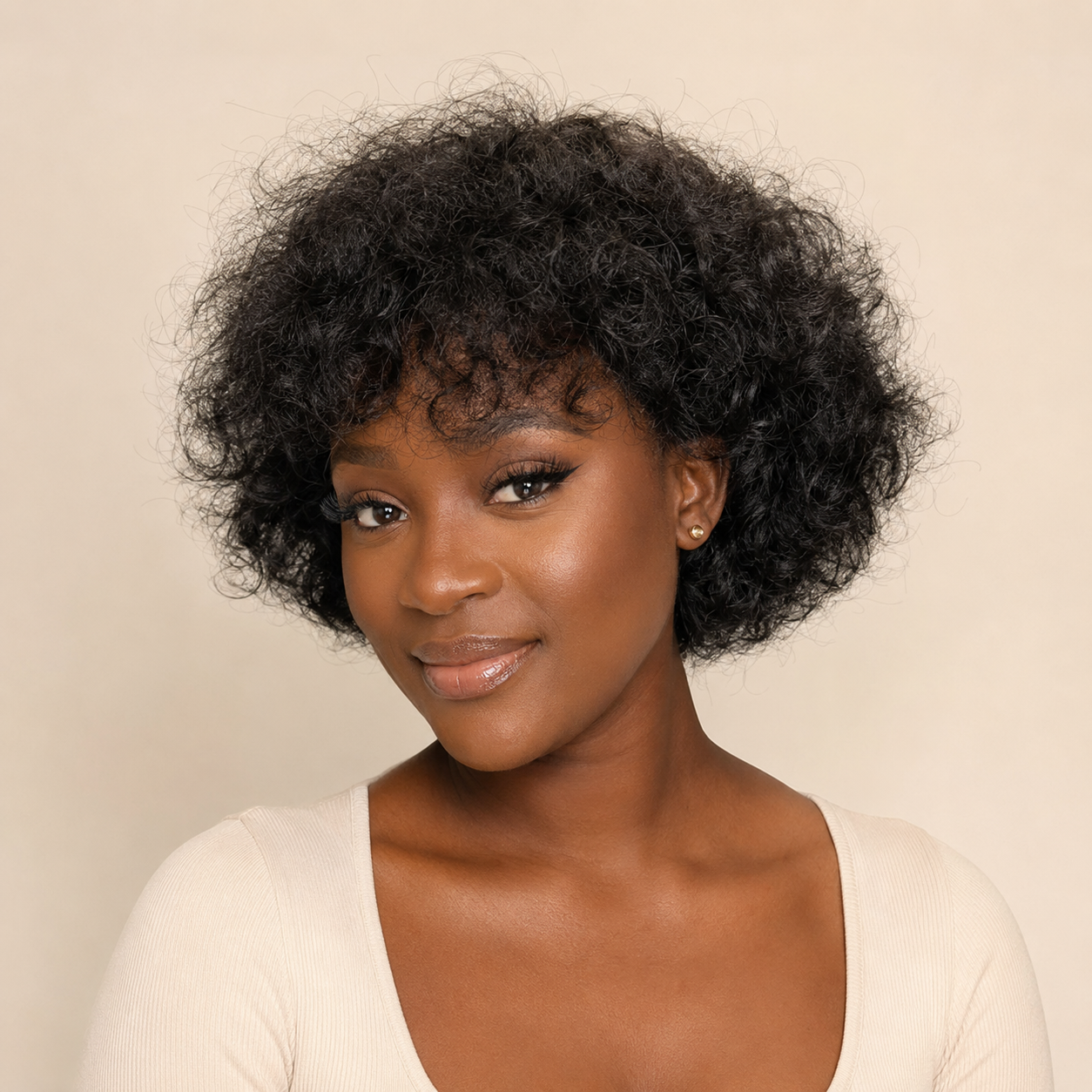 Ayana Short Curly Human Hair Wig With Bangs