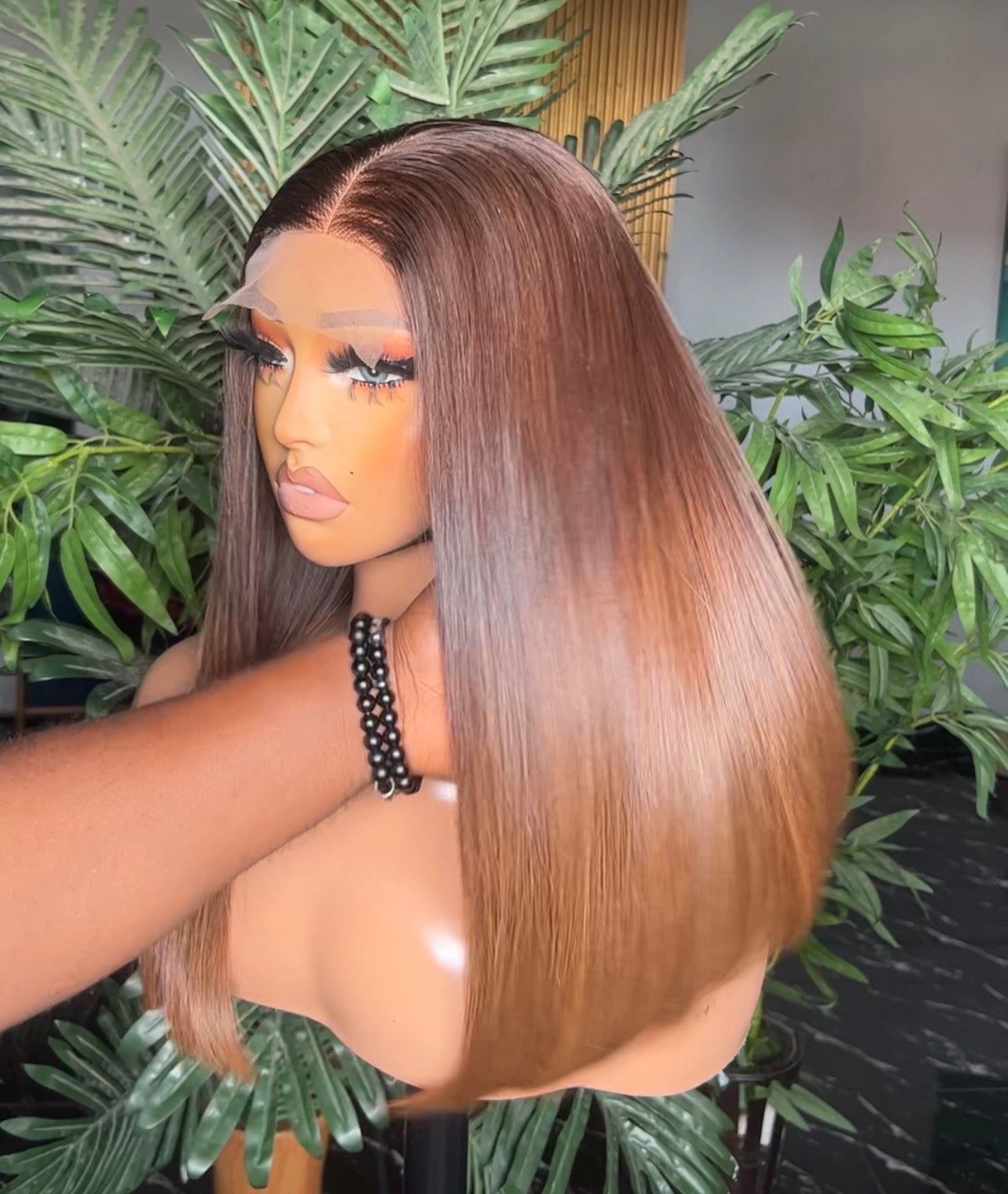 18” Natural Honey Brown Bonestraight wig