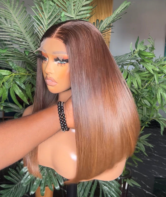18” Natural Honey Brown Bonestraight wig