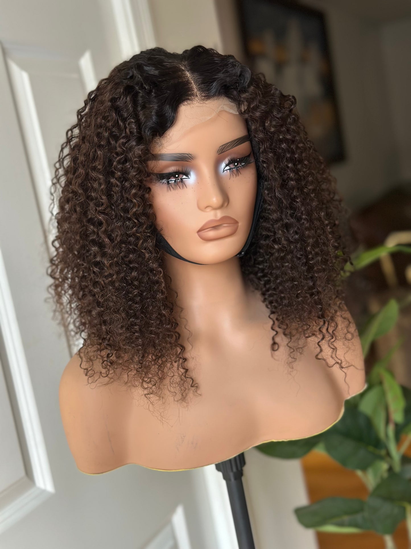 16” Deep Curly Lace Wig | Natural Brown Curls | Middle Part