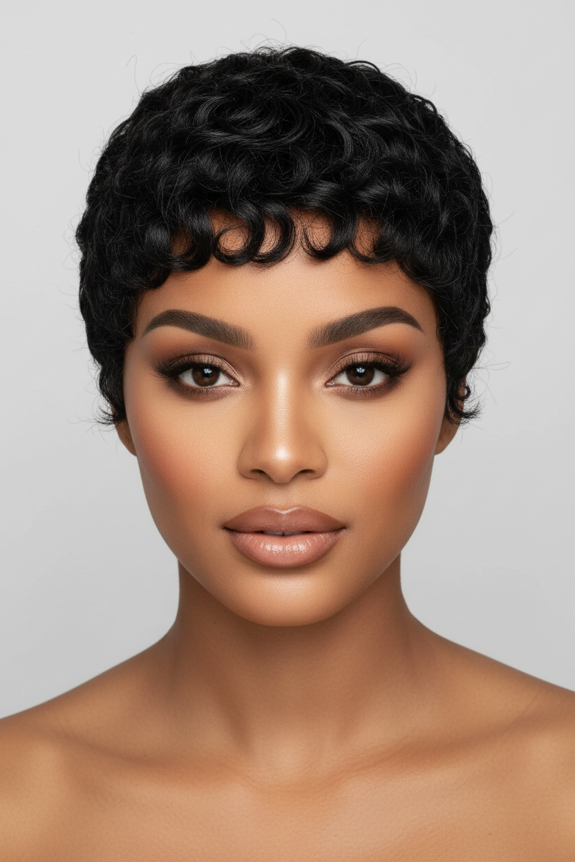 Short Pixie Cut Wig for Women Human Hair Curly Wave Pixie Wigs for Black Women None Lace Front Glueless Wig for Daily Use,Short Wigs for Women Human Hair (Black) Curly Pixie Cut Wig – Soft Defined Curls | Glueless & Beginner-Friendly
