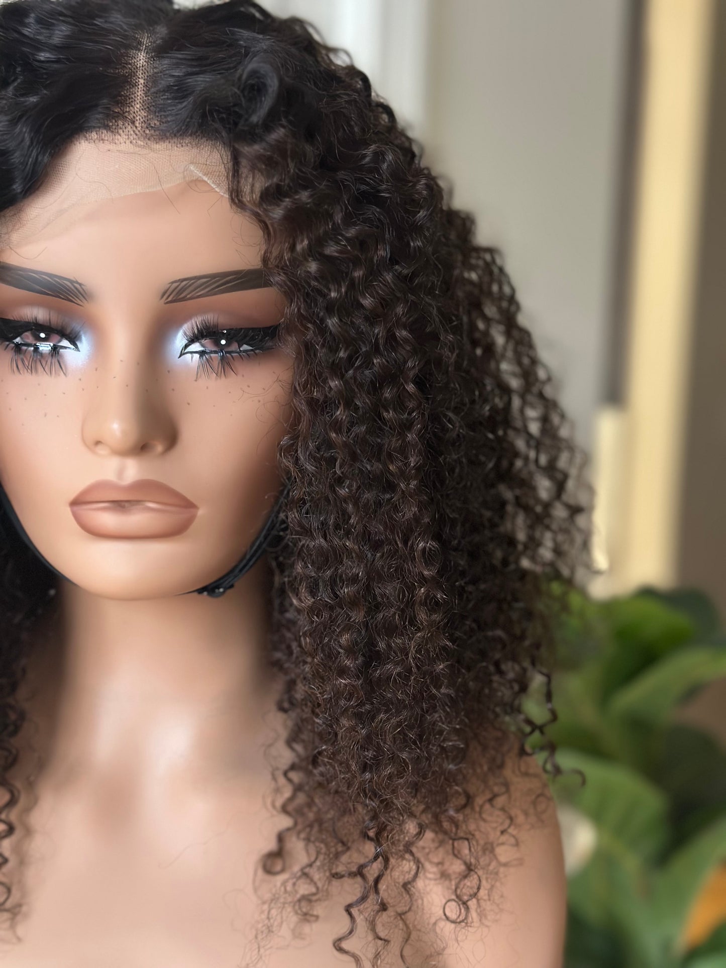 16” Deep Curly Lace Wig | Natural Brown Curls | Middle Part