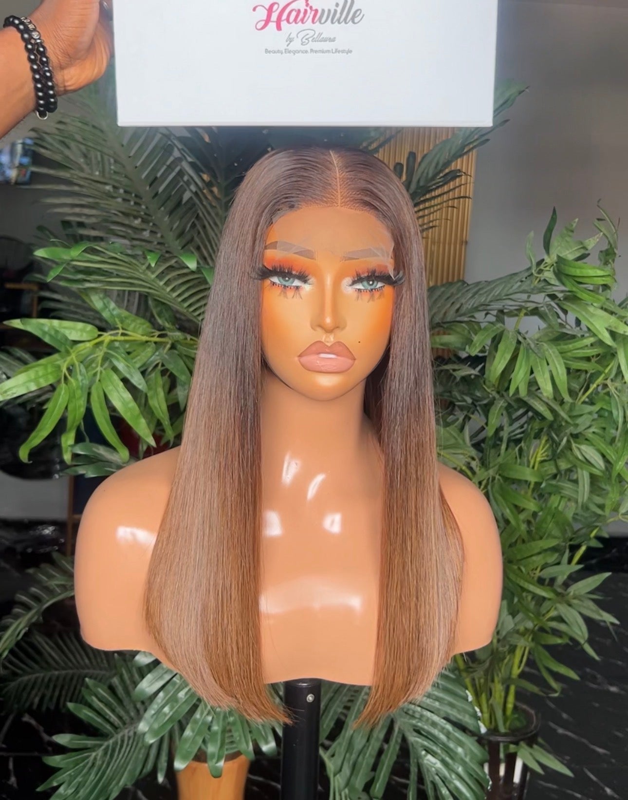 18” Natural Honey Brown Bonestraight wig
