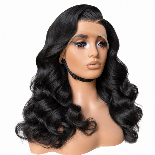 20” Candy curls Black Body Wave Lace Front Human Hair Wig | All-Part Wavy Wig