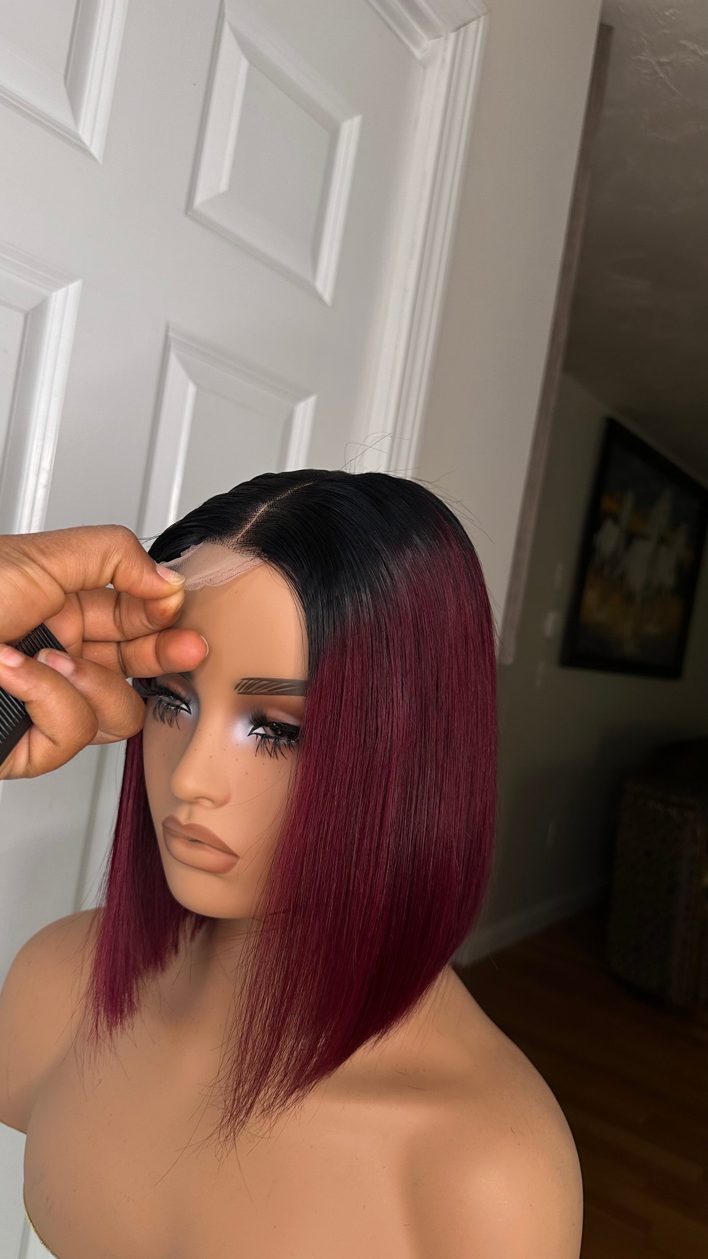 10”Wine Bob Lace Front Wig | Sleek Straight Bob