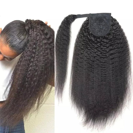 20” Kinky Straight Wrap Around Ponytail Human Hair Brazilian Extensions For Women