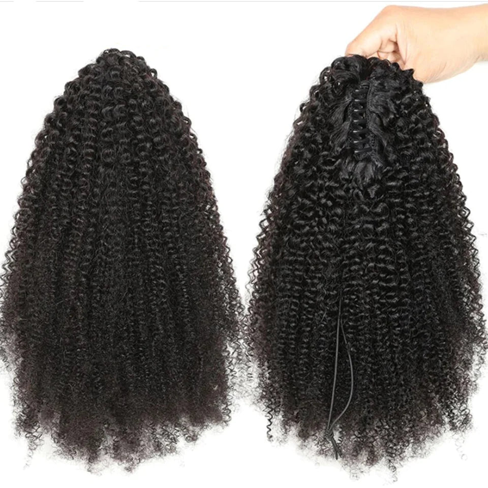 18” Natural Girl’s Human Hair Kinky Ponytail Curly Clip in Hair type 4c