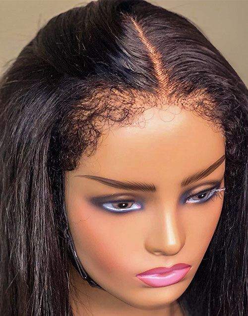 14" Crystal HD Lace 4C Kinky Edge Baby Hairline Straight 13x4 Lace Wig Glueless Human Hair Wig
