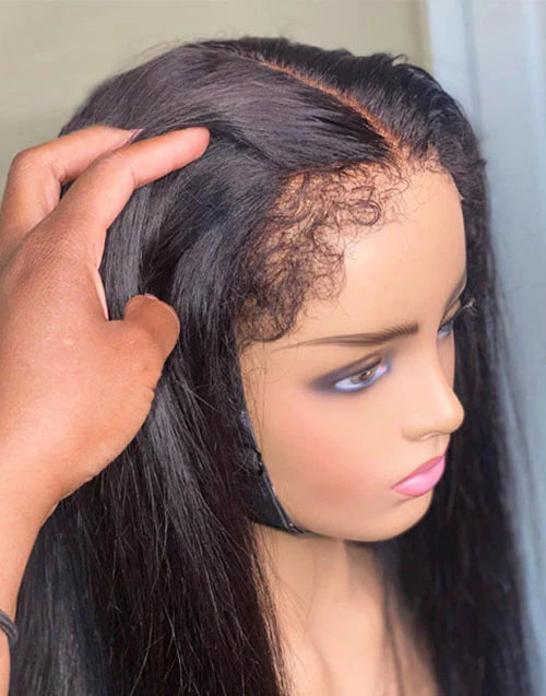 14" Crystal HD Lace 4C Kinky Edge Baby Hairline Straight 13x4 Lace Wig Glueless Human Hair Wig