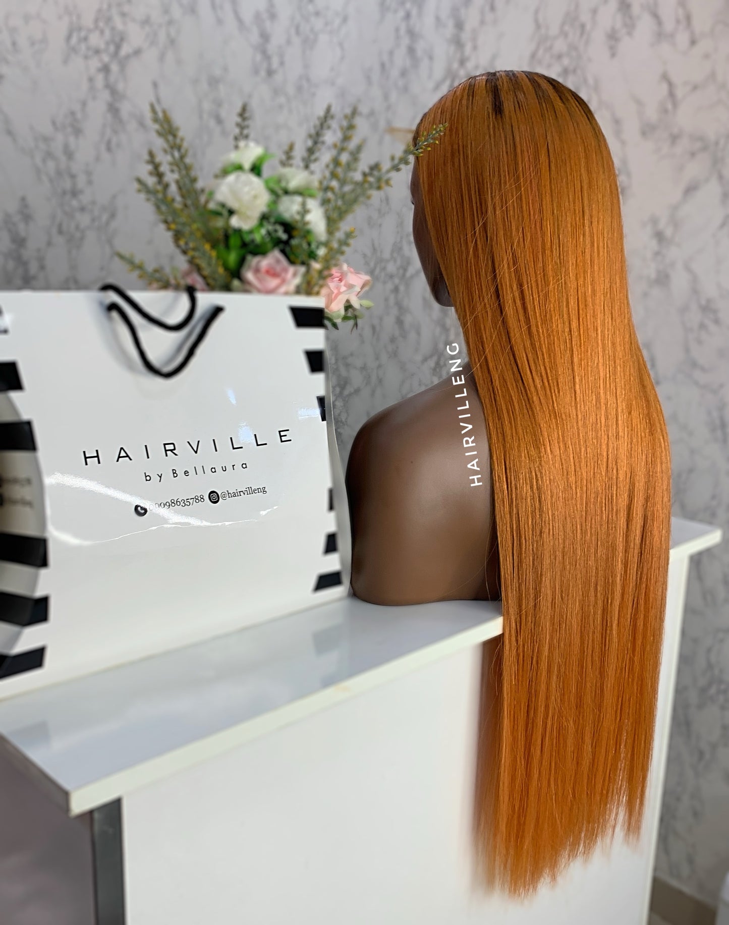 28” ORANGE BONE STRAIGHT CLOSURE WIG