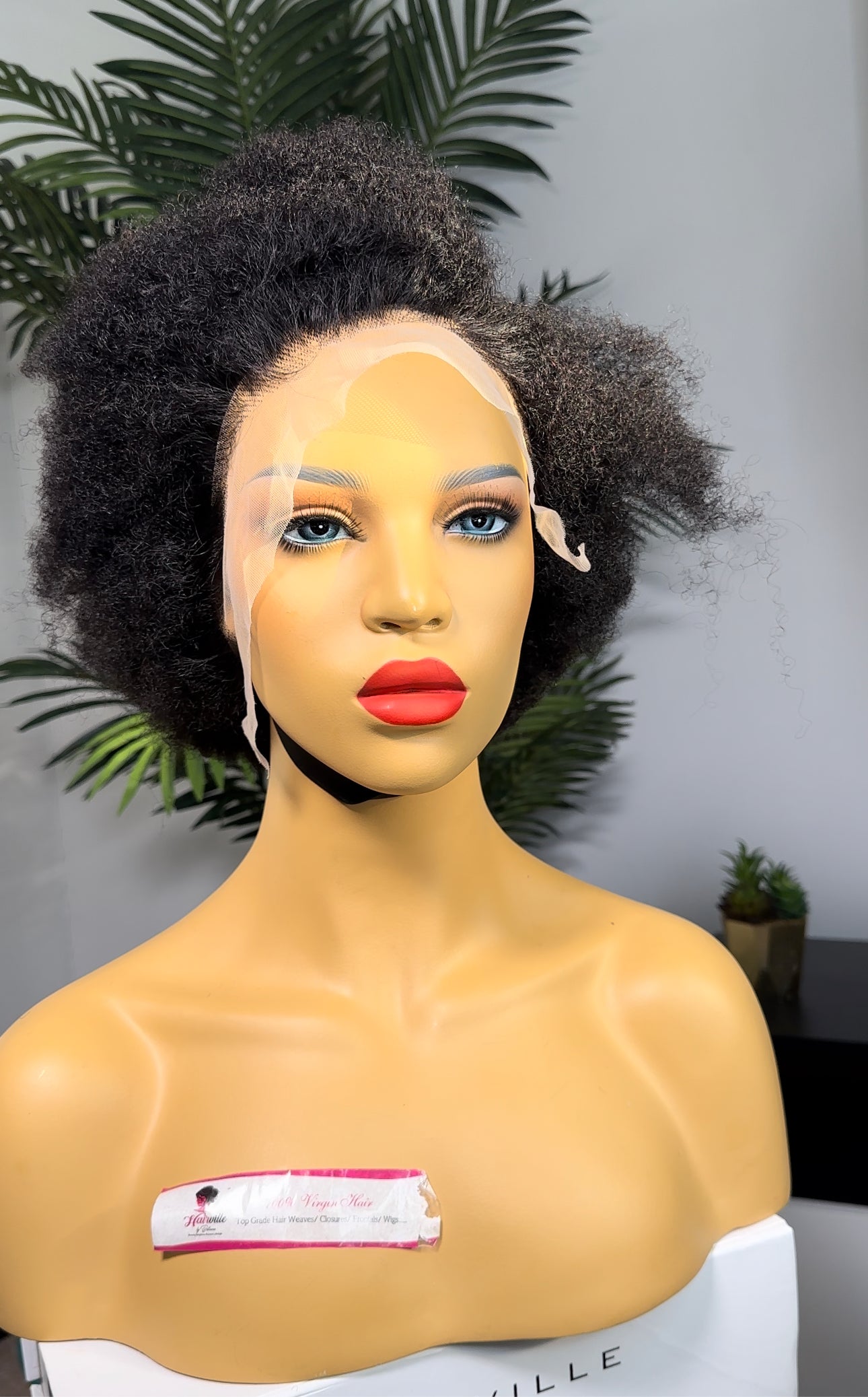 Readytogo Afro Curly 13*4 Full Transparent Frontal Lace Bob Wig 100% Human Hair