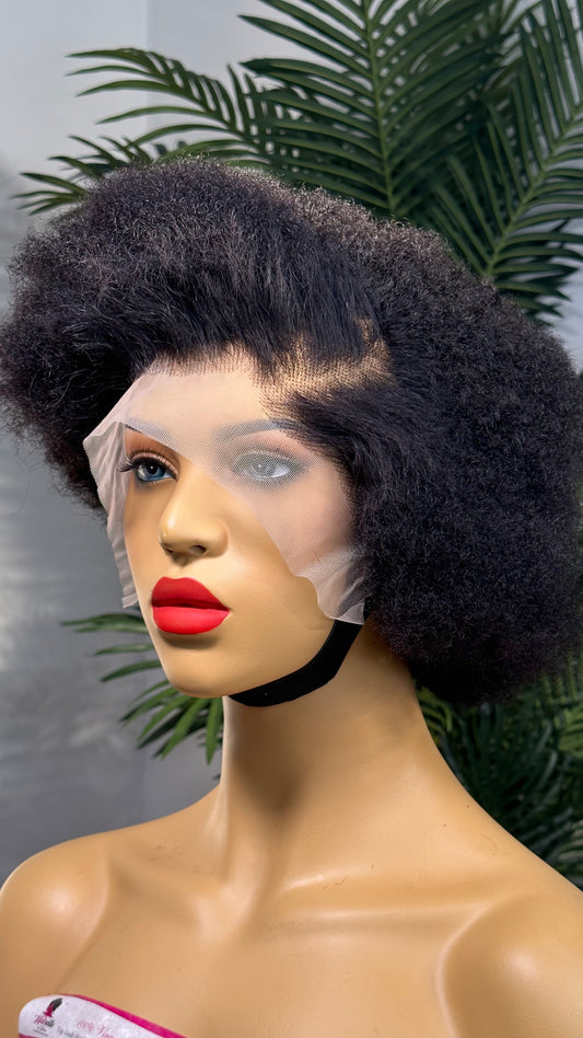 Readytogo Afro Curly 13*4 Full Transparent Frontal Lace Bob Wig 100% Human Hair