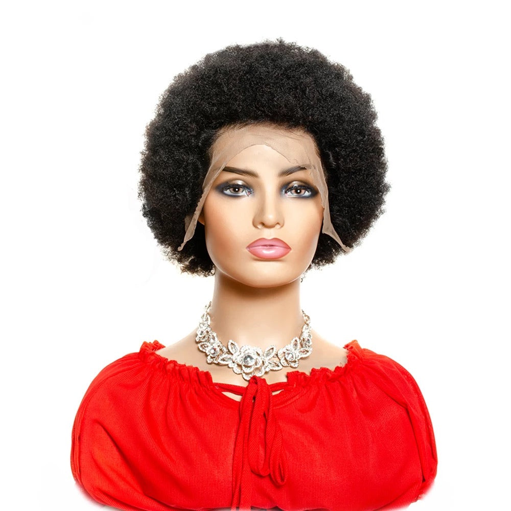 Readytogo Afro Curly 13*4 Full Transparent Frontal Lace Bob Wig 100% Human Hair