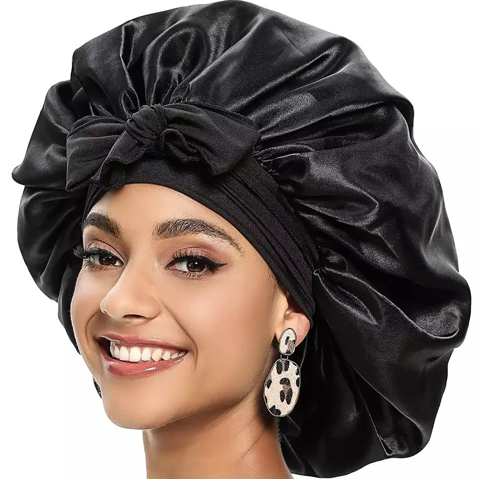 Wide Band Large Satin Bonnet Sleeping Cap Women African Pattern Ankara Print Hat Adjustable Night Sleep Cap Soft Headcover