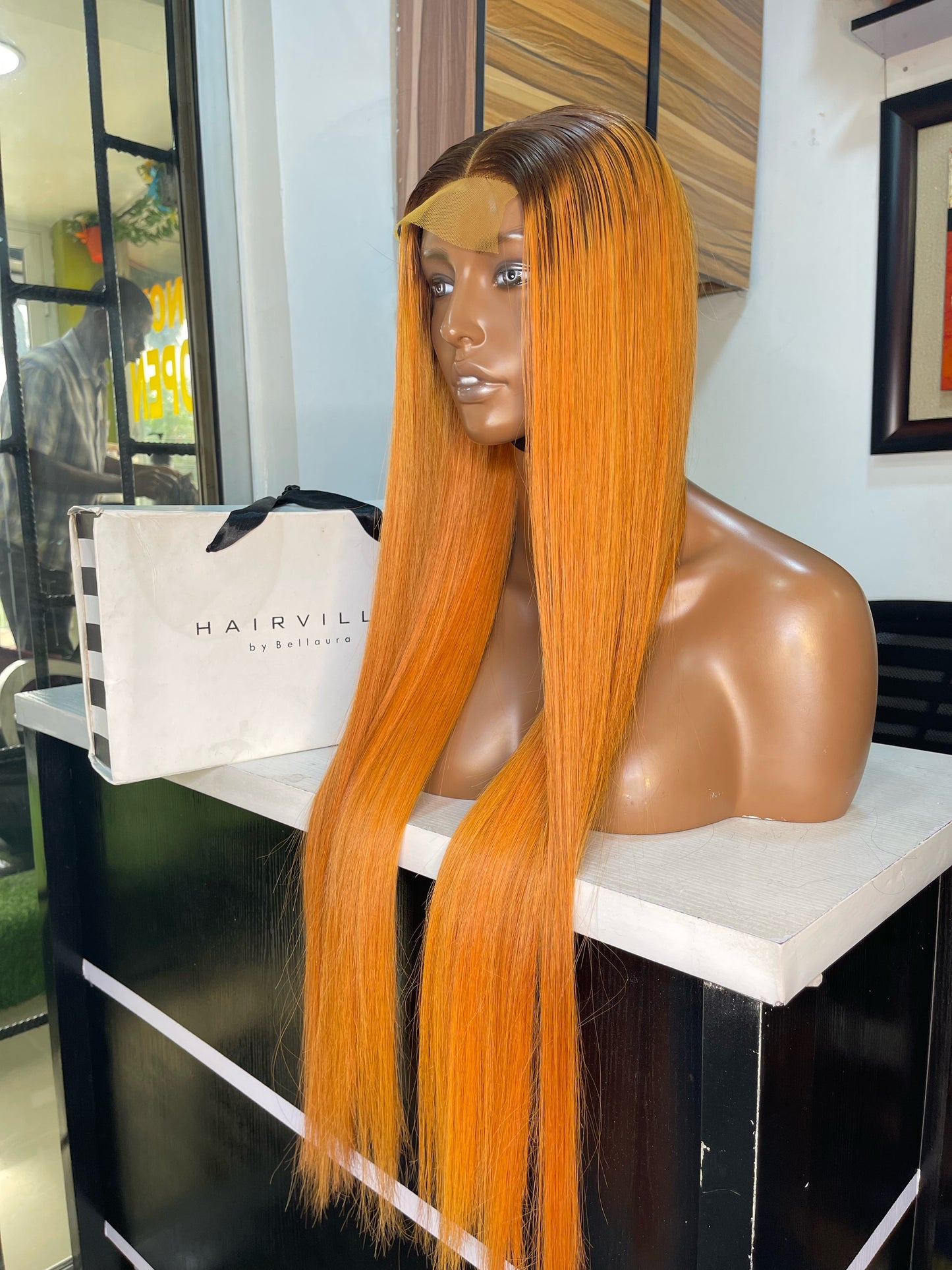 28” ORANGE BONE STRAIGHT CLOSURE WIG