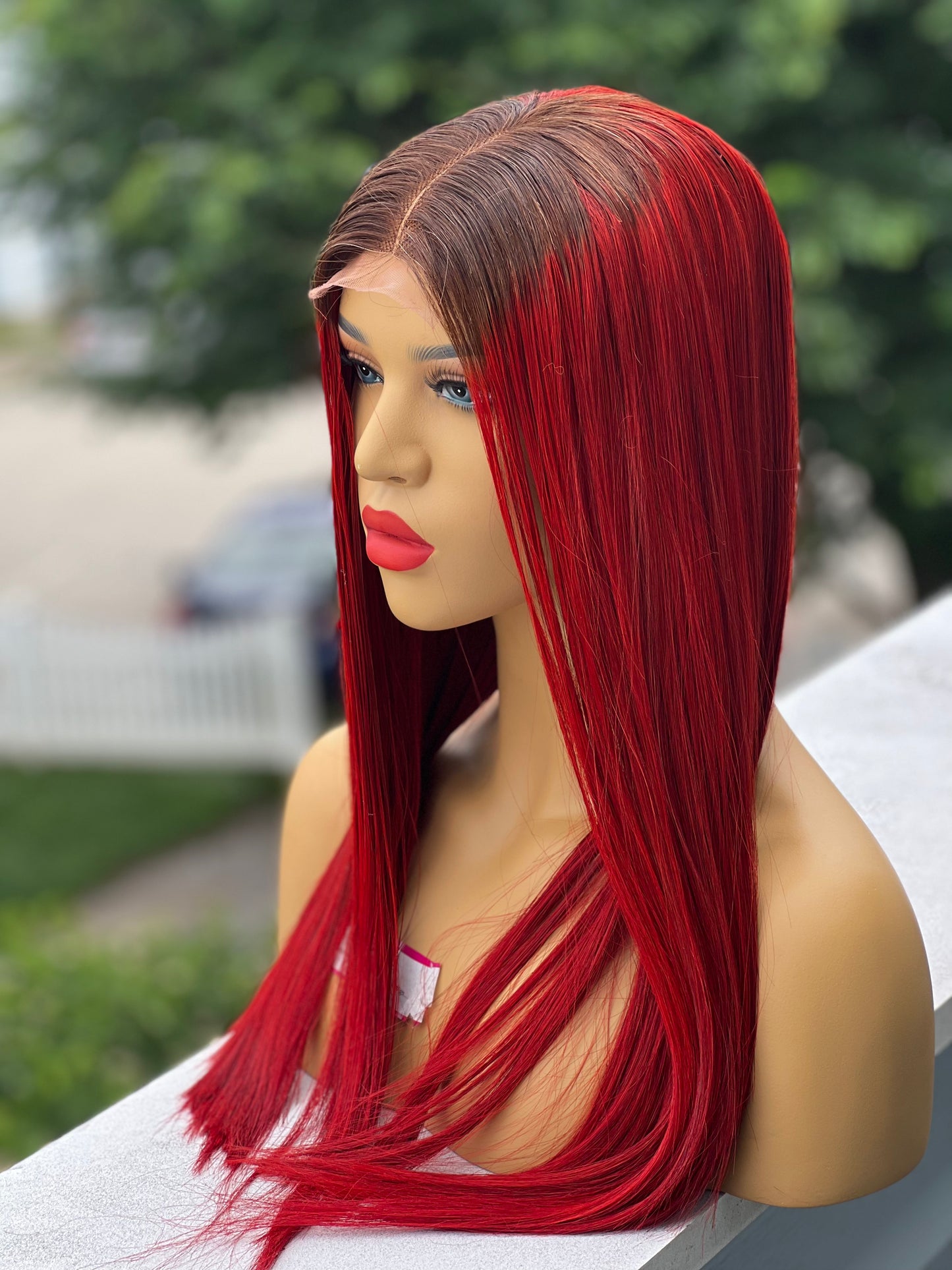 20” Burgundy bone straight closure wig